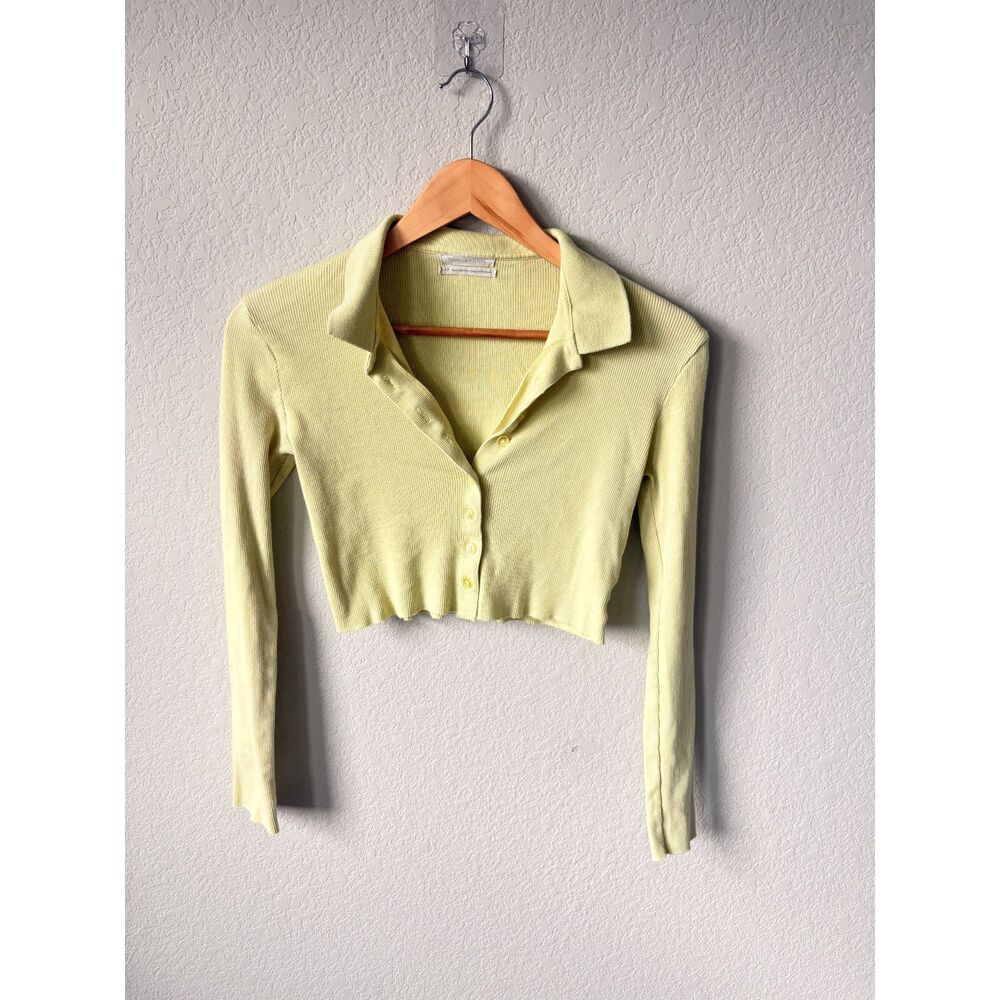 Urban Outfitters Y2K Style Yellow/Green Ribbed Cotton Crop, S